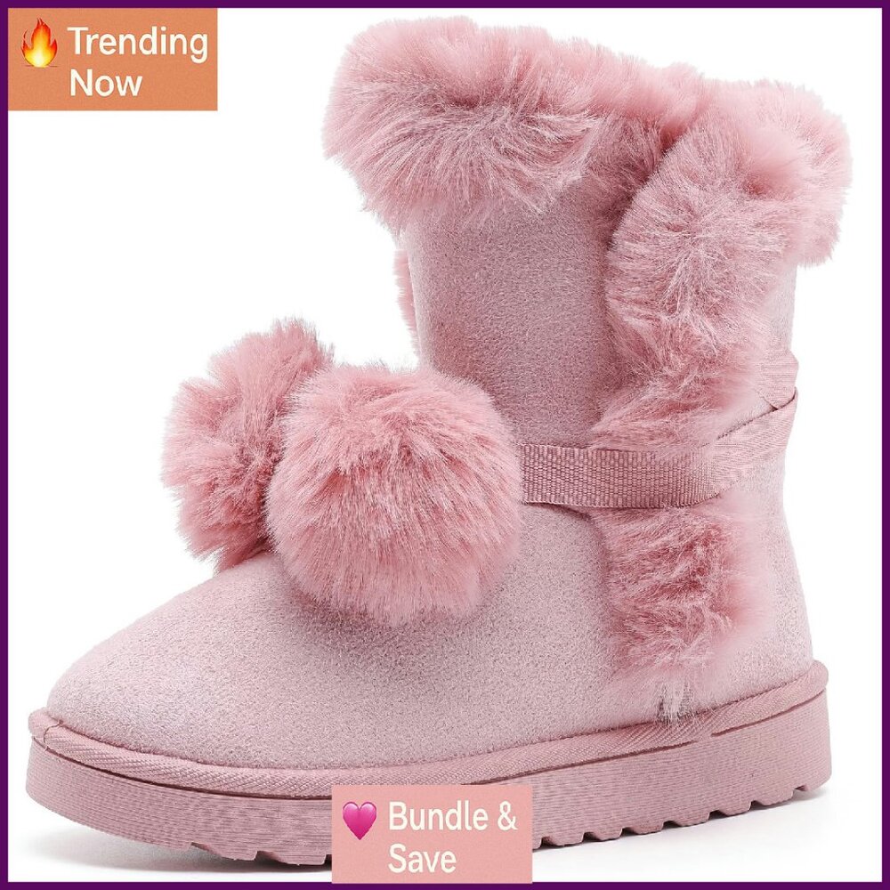Women's Winter Snow Boots with Faux Fur Pompom Lace Up Ankle Boots